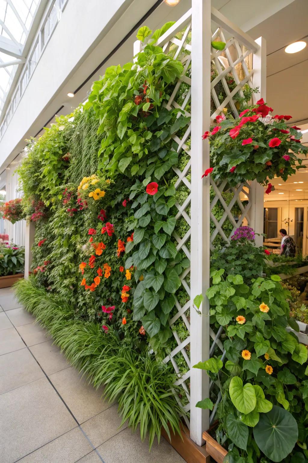 Vertical gardens maximize space and add lush greenery