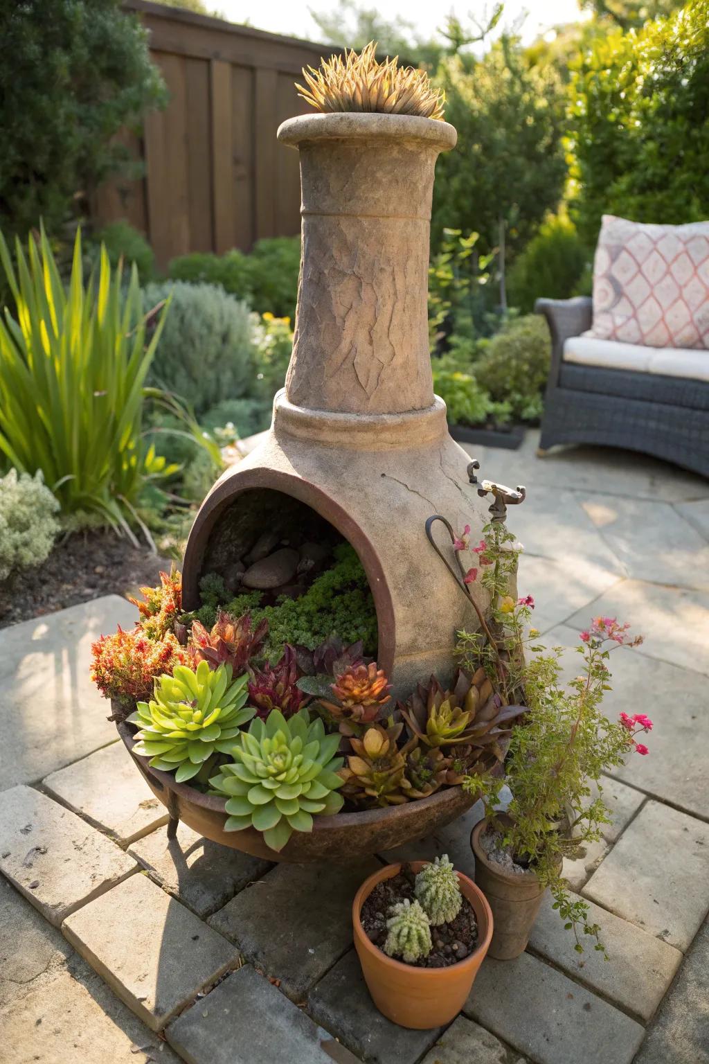 Convert your chiminea into a lush planter.