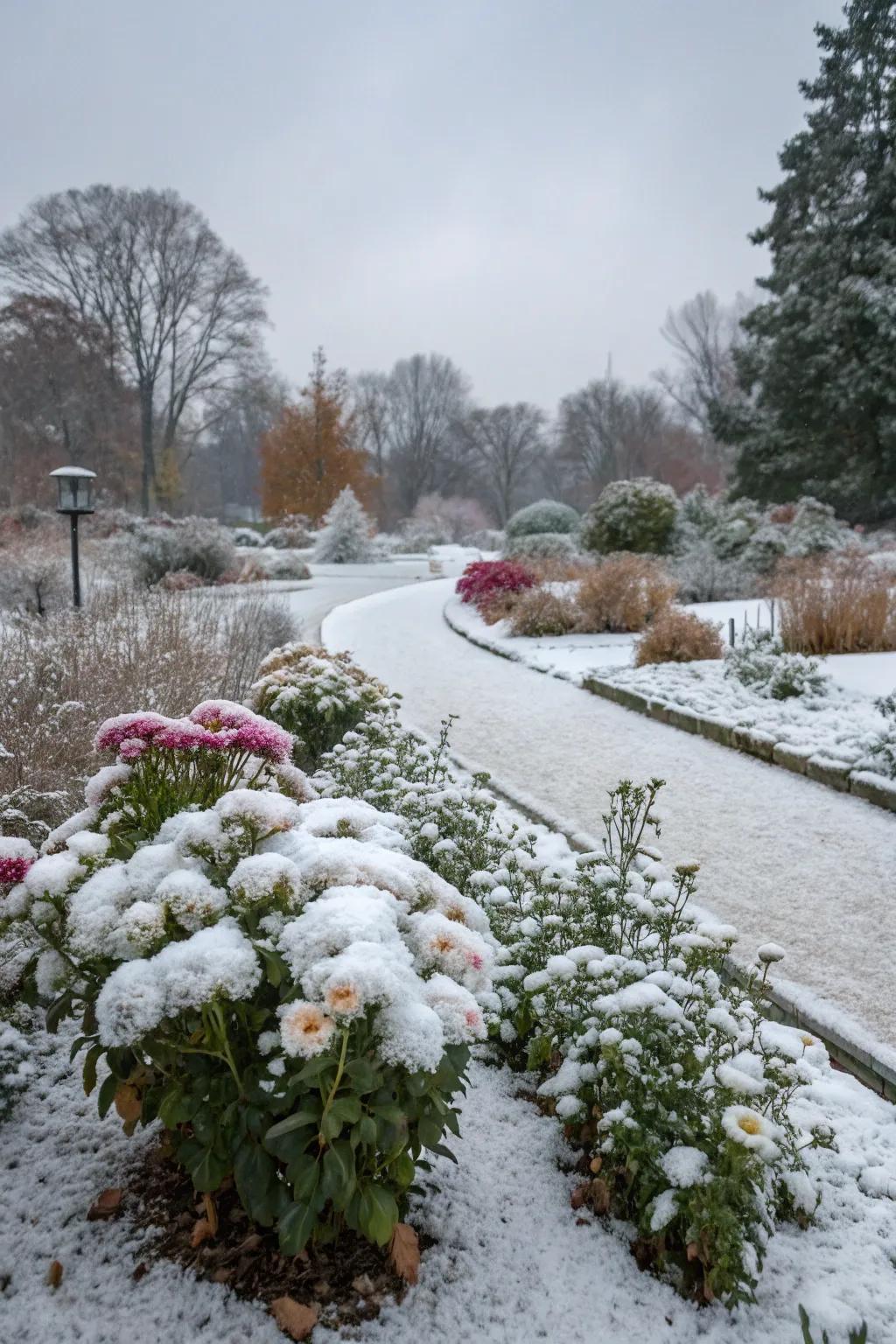Faux snow gives foliage a magical wintery appearance.