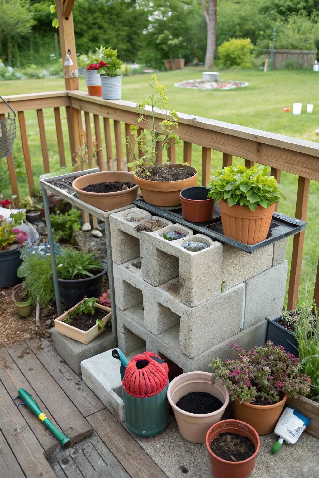 A functional potting station keeps your deck tidy and your plants thriving.
