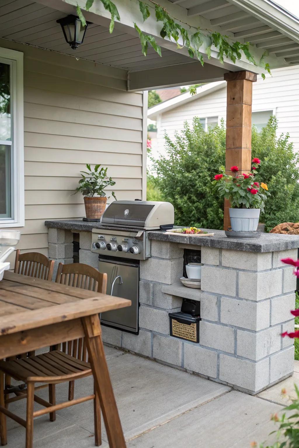 Functional and stylish cinder block outdoor kitchen.