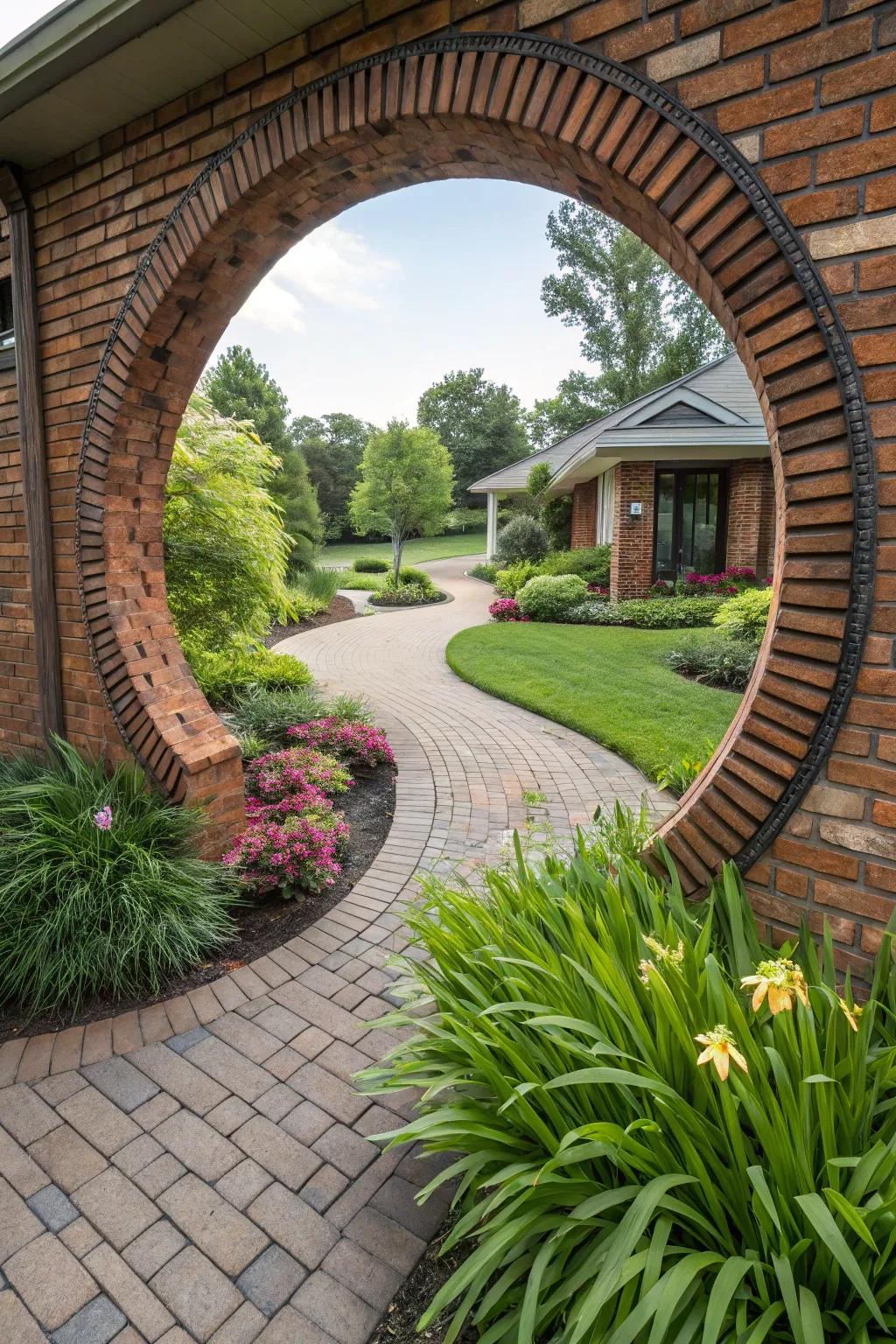 Create a welcoming sight with a grand circular brick entryway.