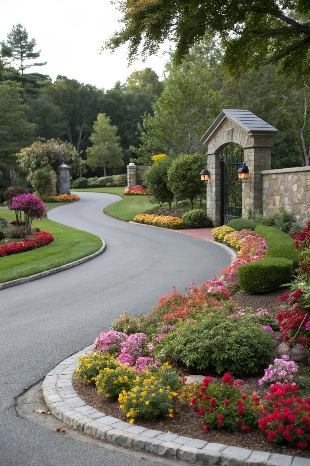 Seasonal plantings offering dynamic color changes.