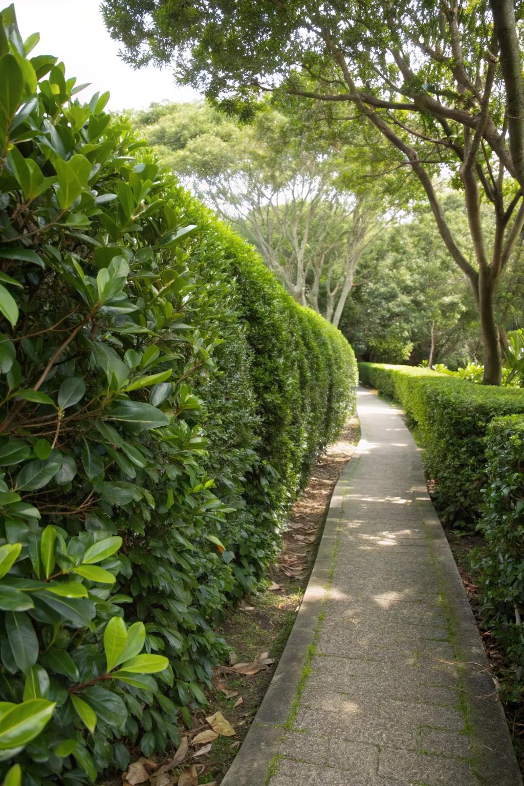 Neat and tidy pathways with clusia borders.