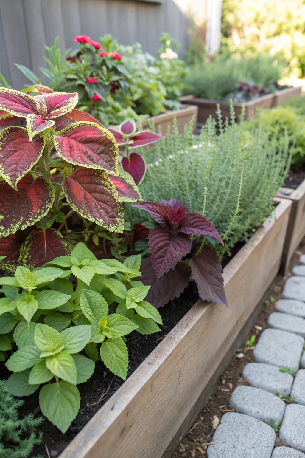 Mix coleus with herbs for a sensory delight.