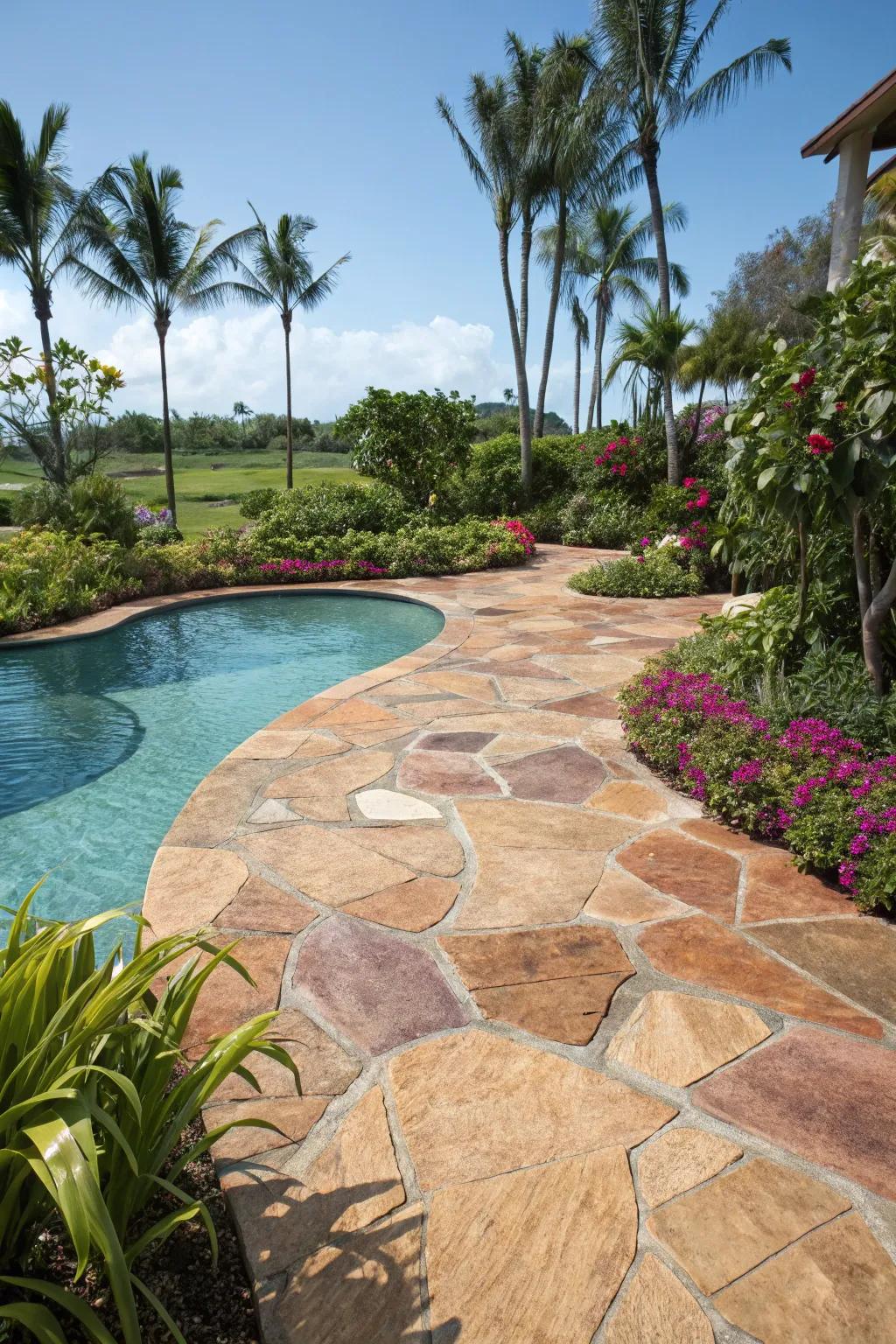 Multi-colored concrete mimics the beauty of natural stone.
