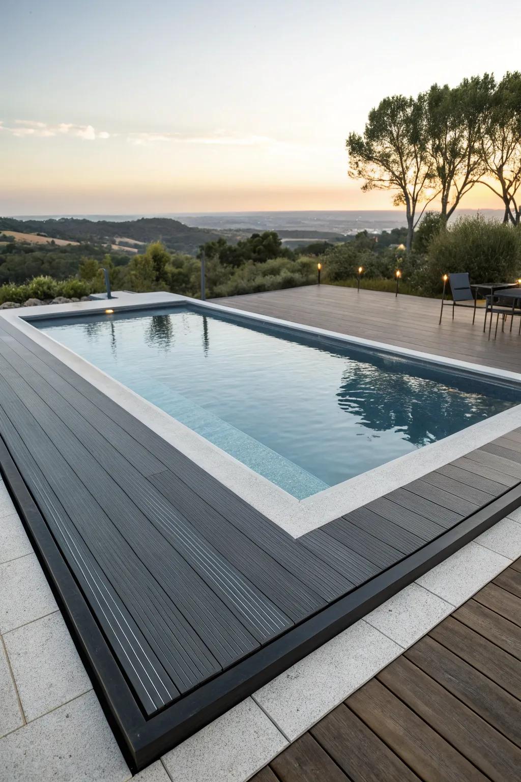 Bold borders enhance the pool's visual appeal.