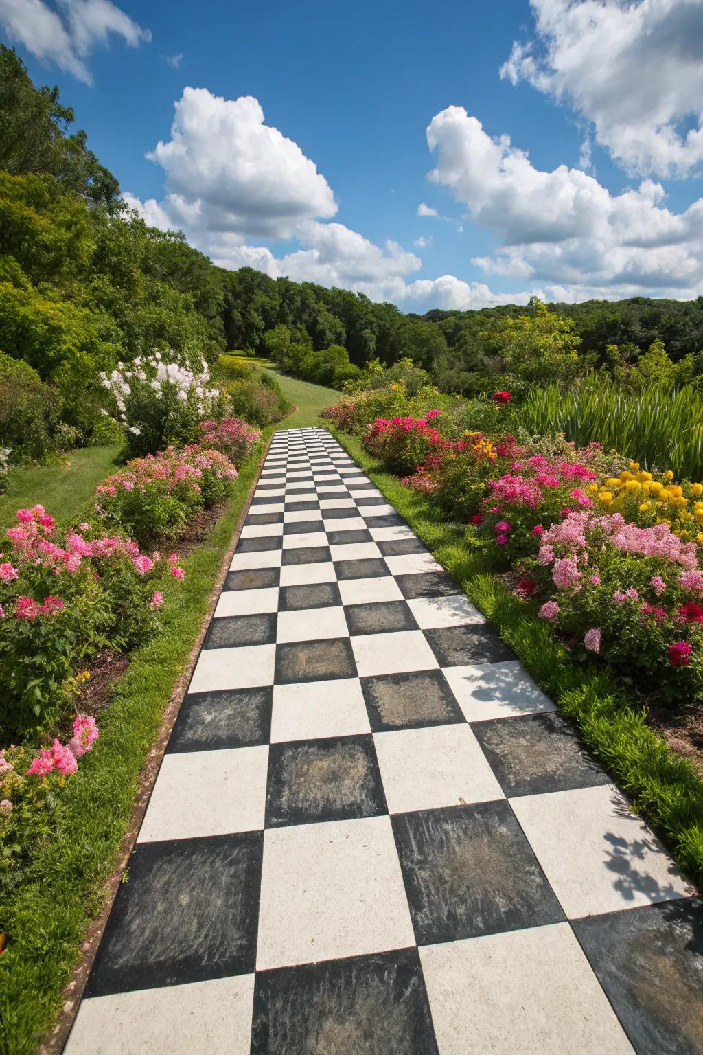 A captivating checkerboard composite walkway making a bold statement.
