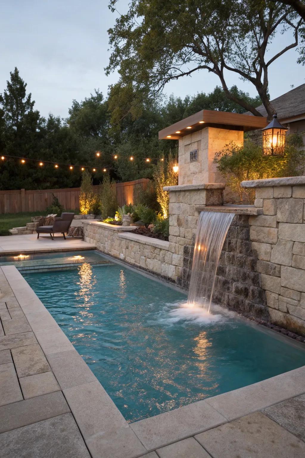 Enhance your pool area with the tranquility of water features.