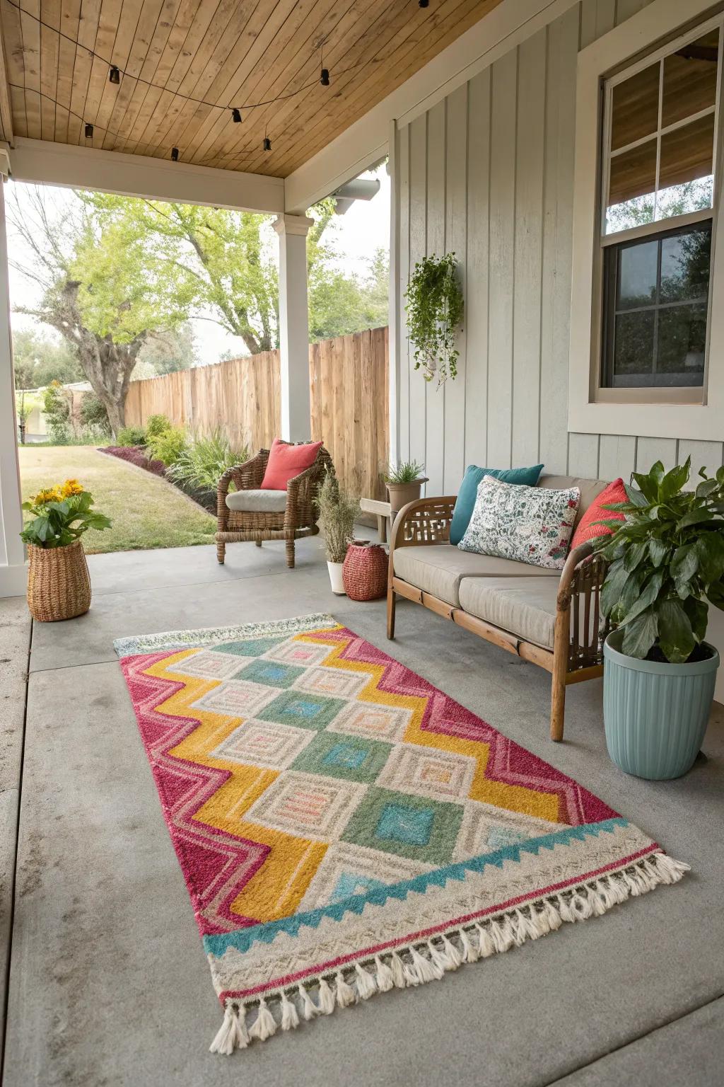 Accent rugs add warmth and style to your porch.