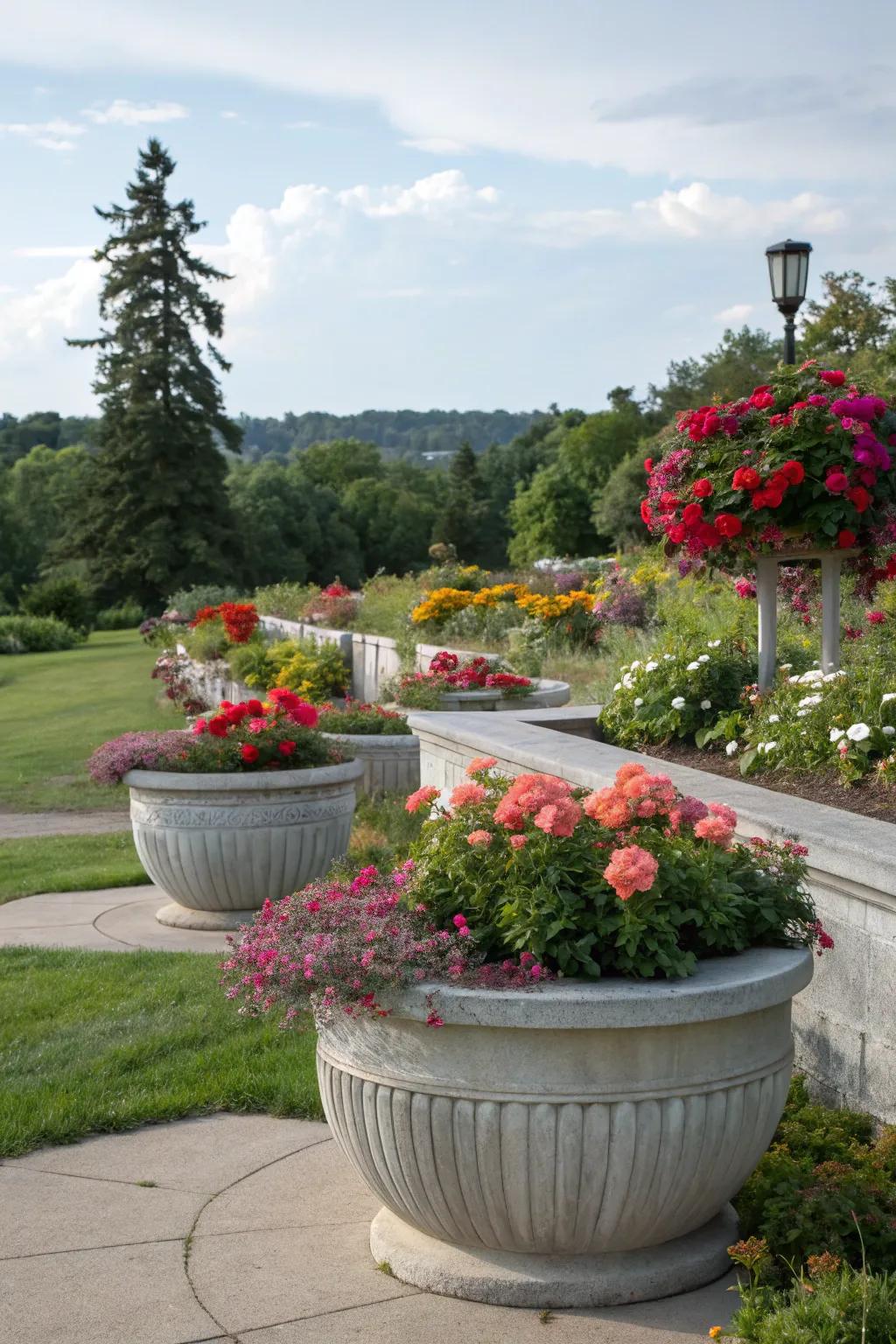 Concrete planters add elegance and durability.