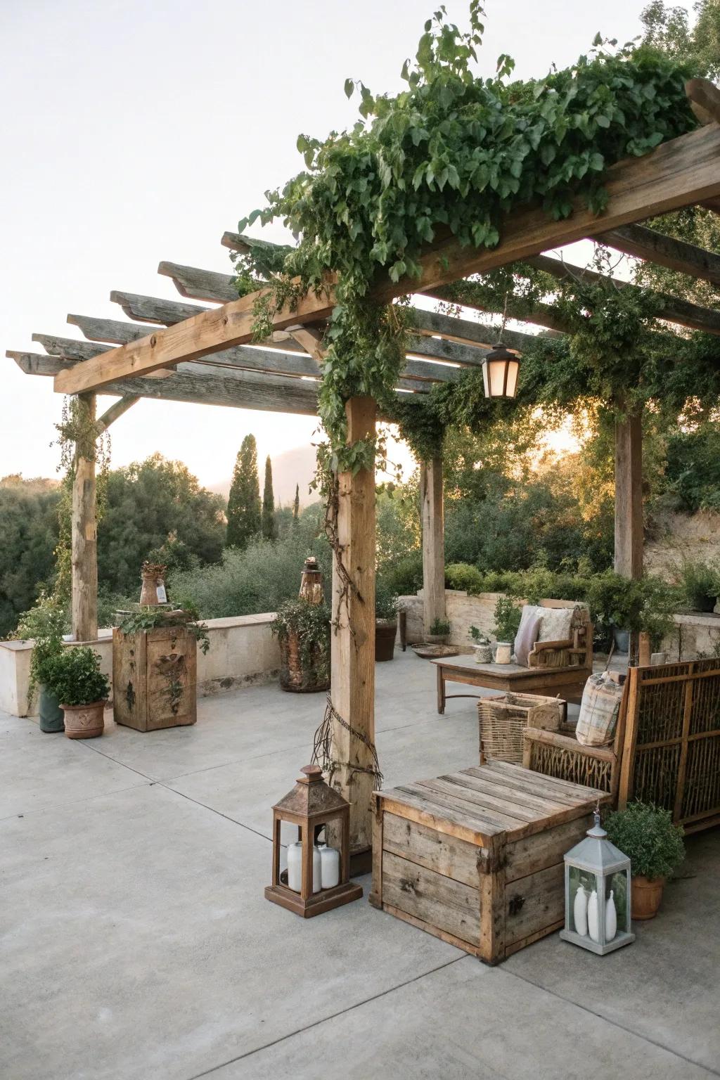Infuse rustic charm with natural wood and vintage decor.