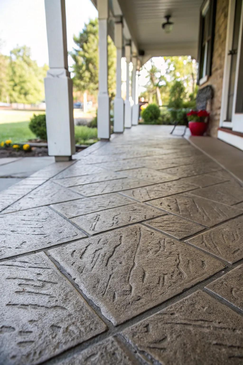Concrete porch with an eye-catching textured finish.