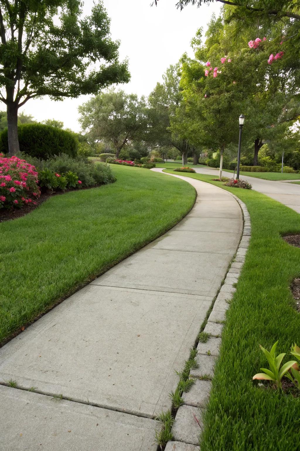 Create striking contrasts with concrete edging and lush grass.