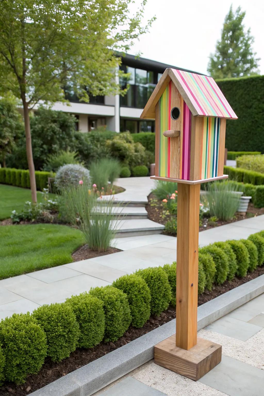 Modern edge: Neon striped birdhouse