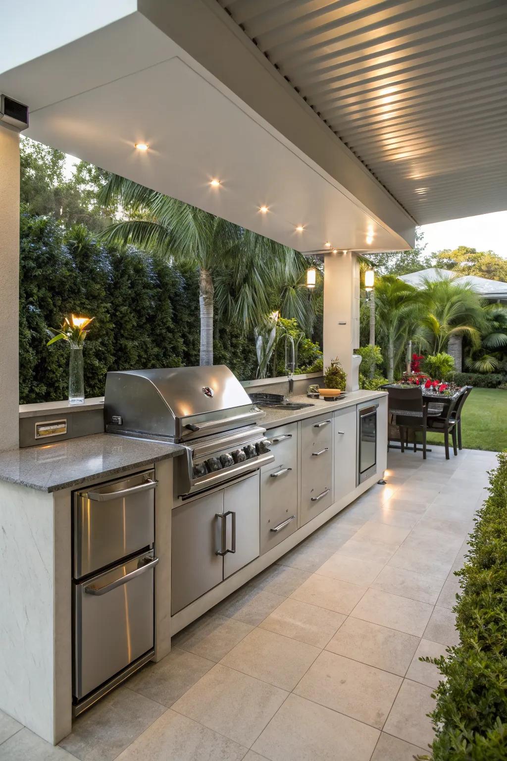 A modern outdoor kitchen equipped with all the essentials