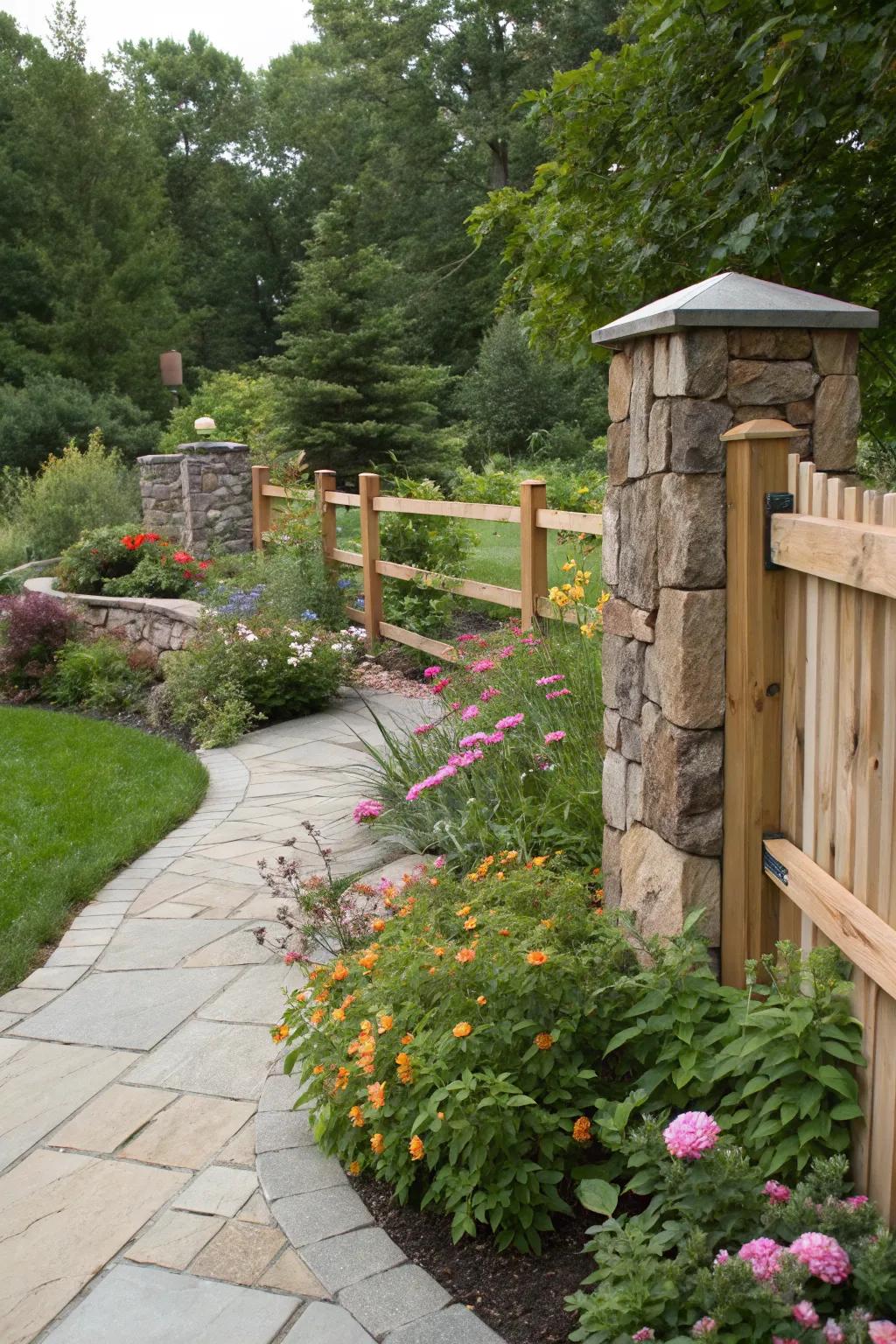 Stone and wood combinations offer rustic sophistication.