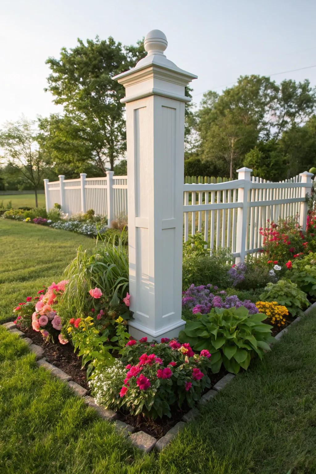 A mini garden around the corner post adds beauty.