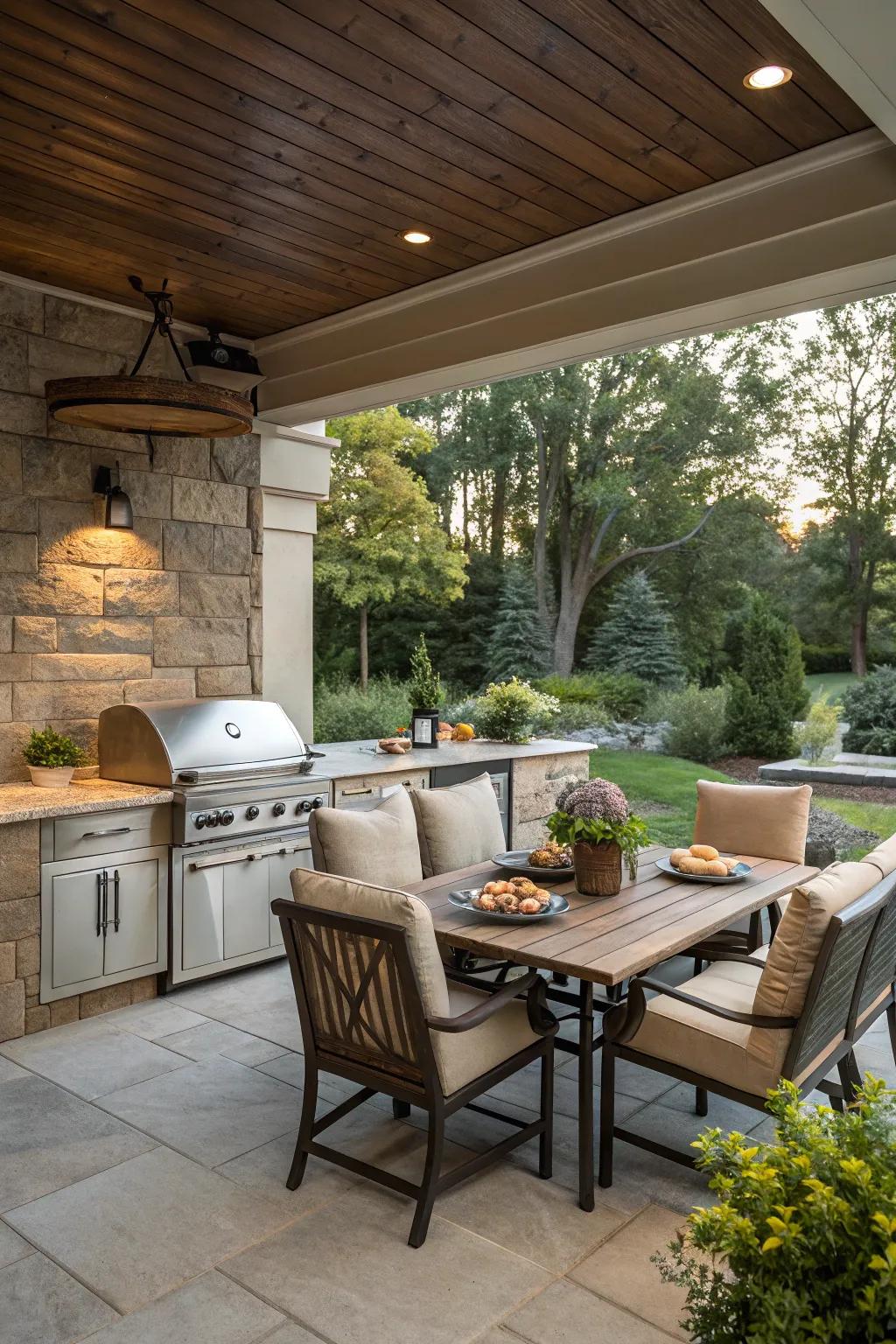 Seating areas enhance the social aspect of your outdoor kitchen.