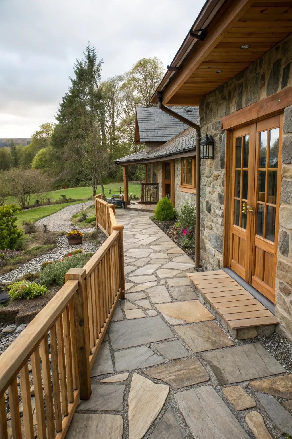 A mix of materials brings unique texture to this cottage deck.