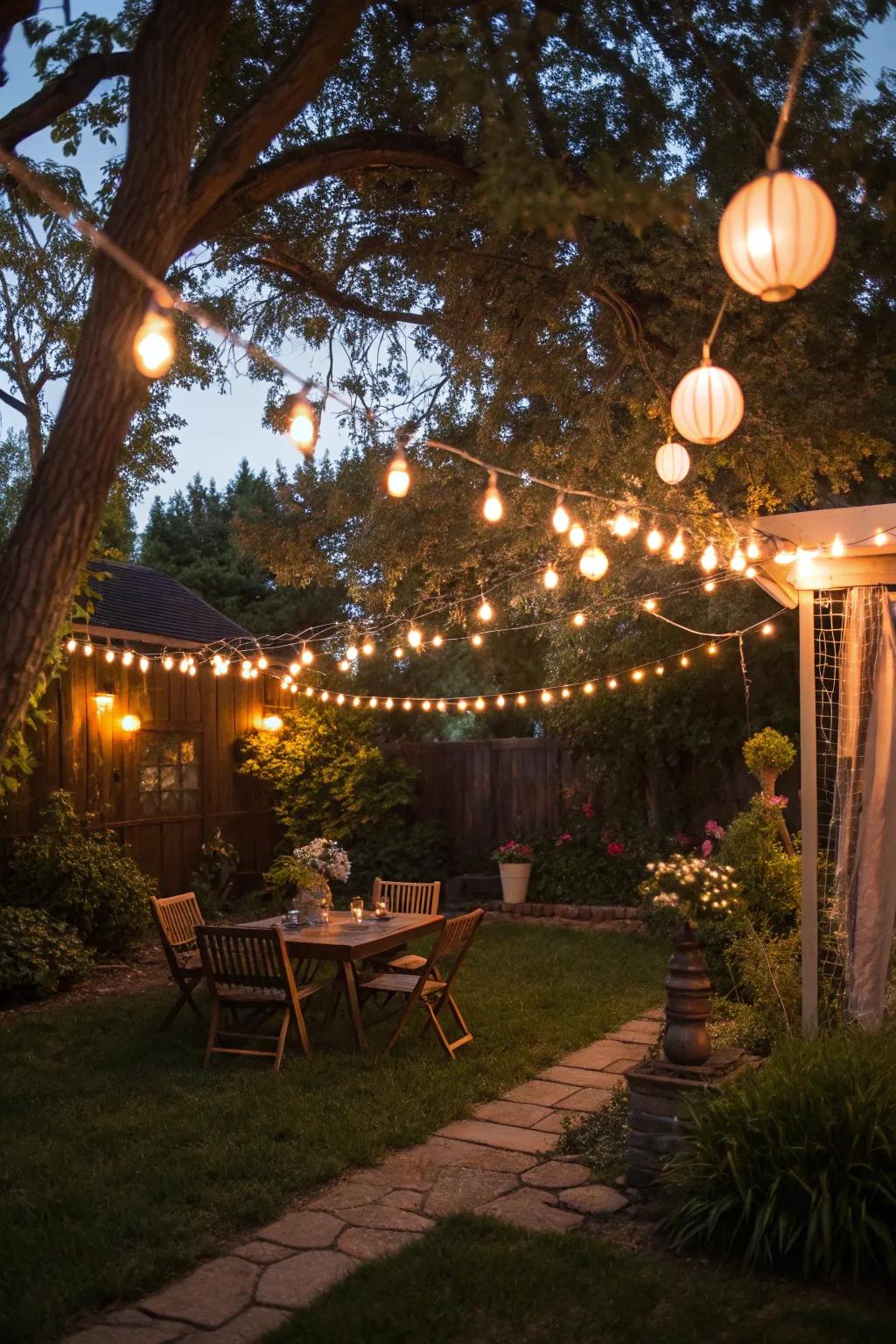Illuminate your backyard with enchanting outdoor lighting.