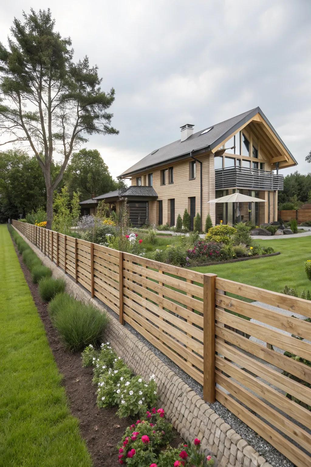 Horizontal slats create a contemporary look for your fence.