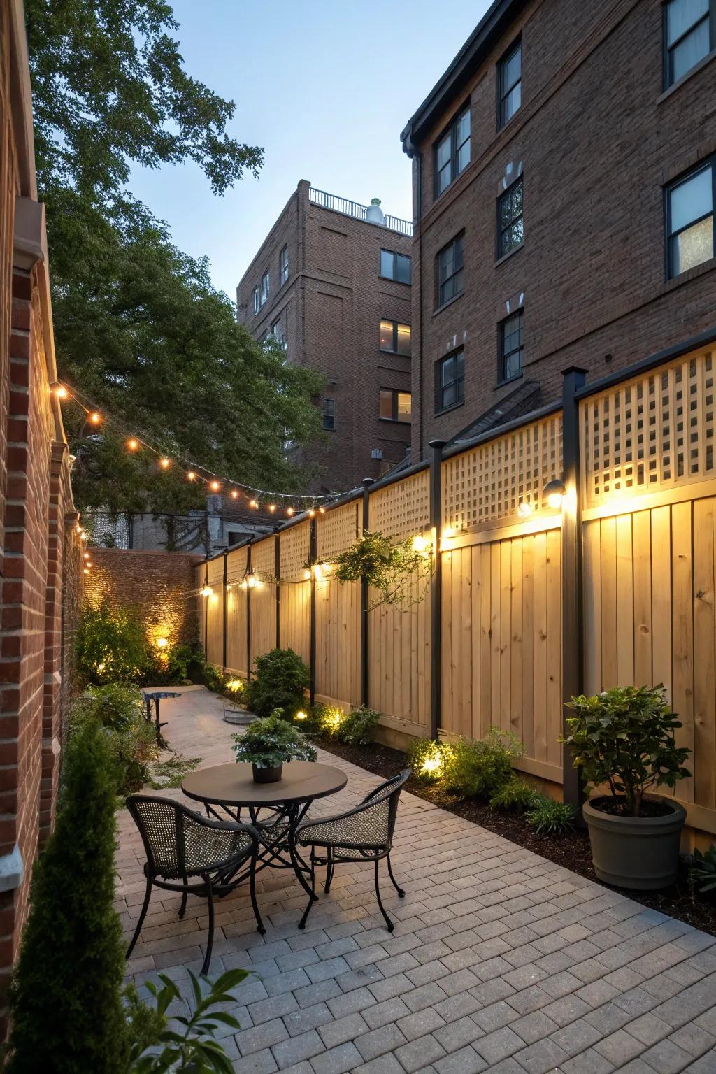 Ambient lighting enhances the beauty of fences at night.