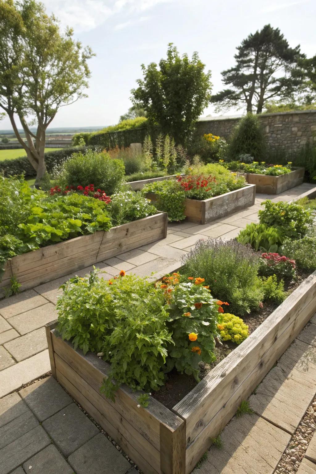 A vibrant courtyard transformed into a thriving garden.