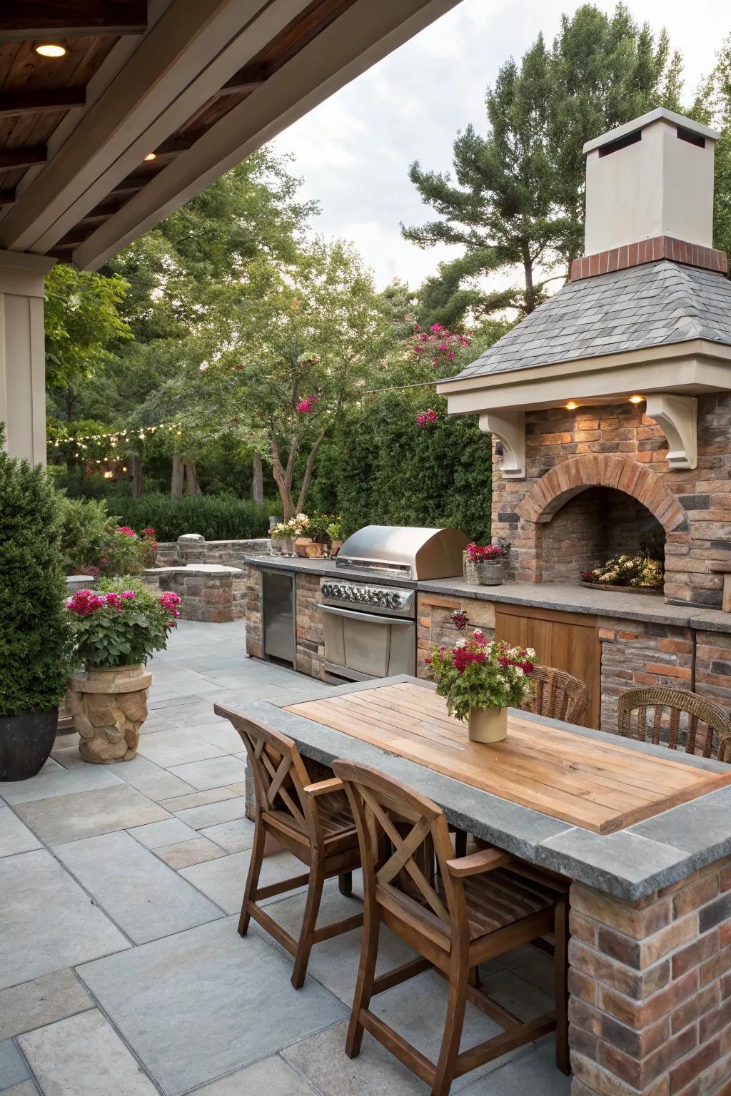 Stone and brick add timeless elegance to your outdoor kitchen.