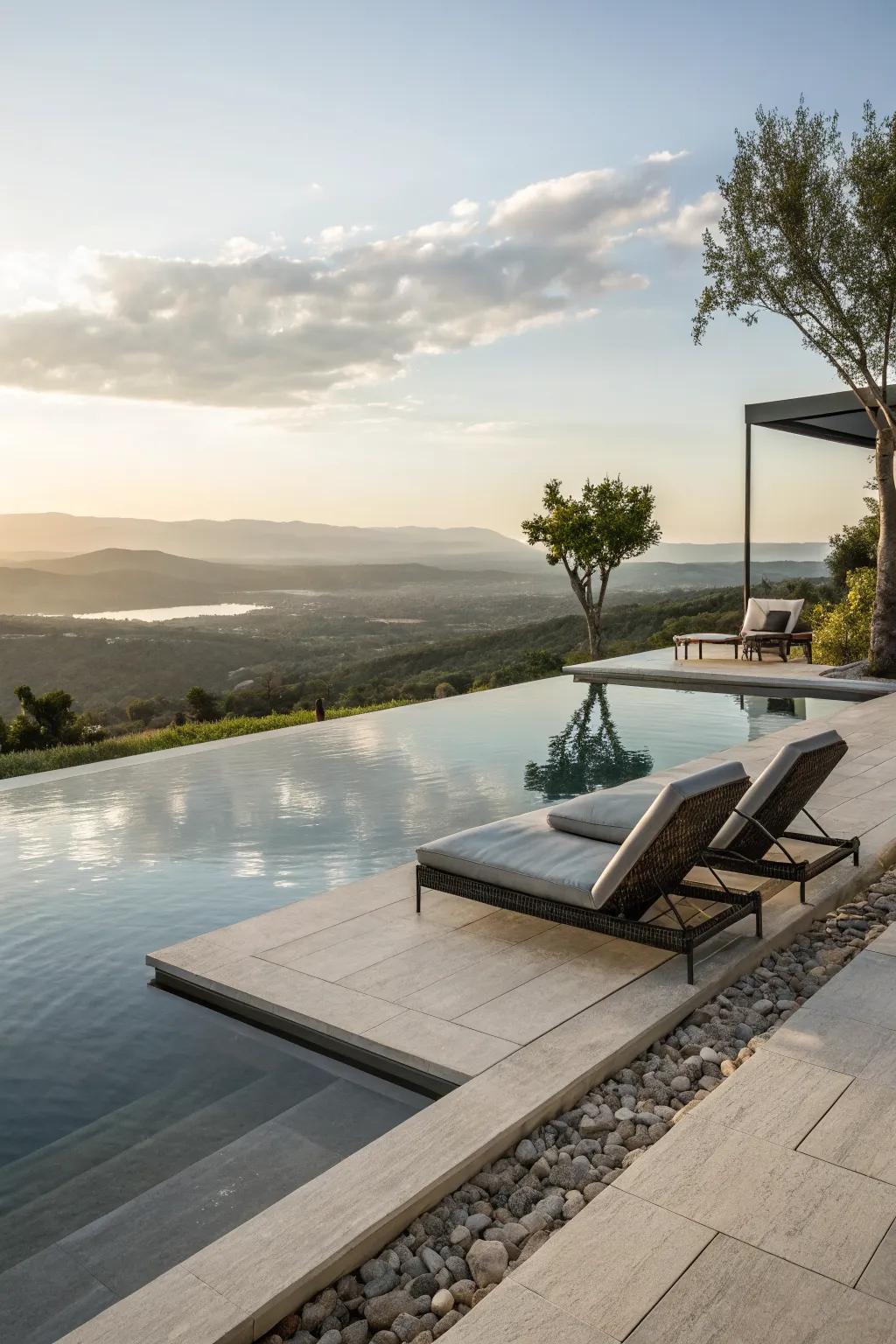 An infinity pool offers luxurious views and elegance.