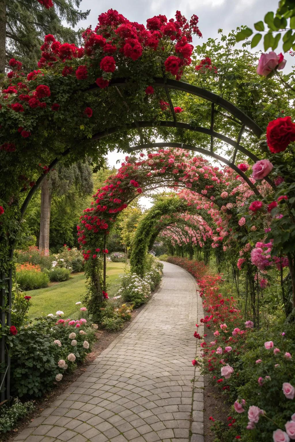 A whimsical floral tunnel, rich in color and fragrance.
