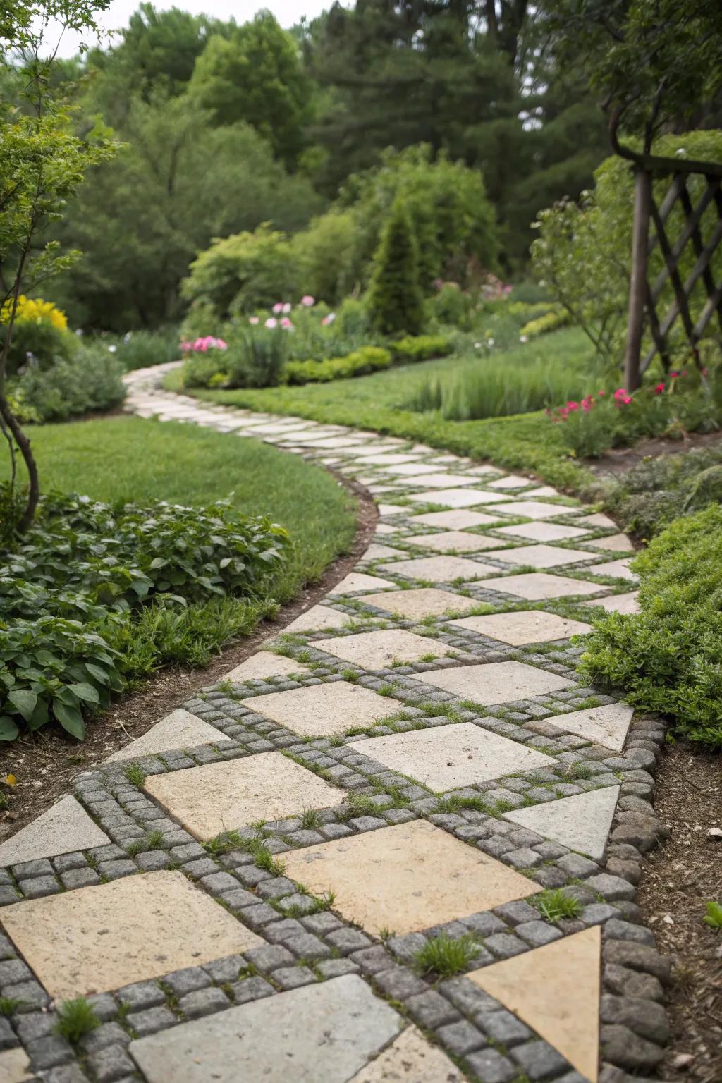 Add a modern twist with geometric path patterns.
