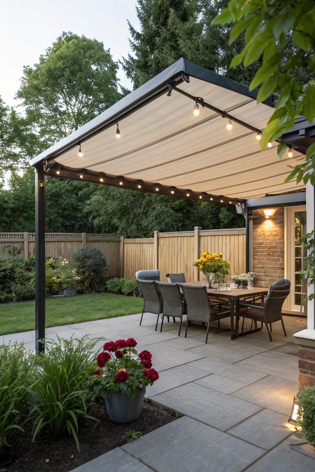 Retractable canopies provide adaptable shade solutions.