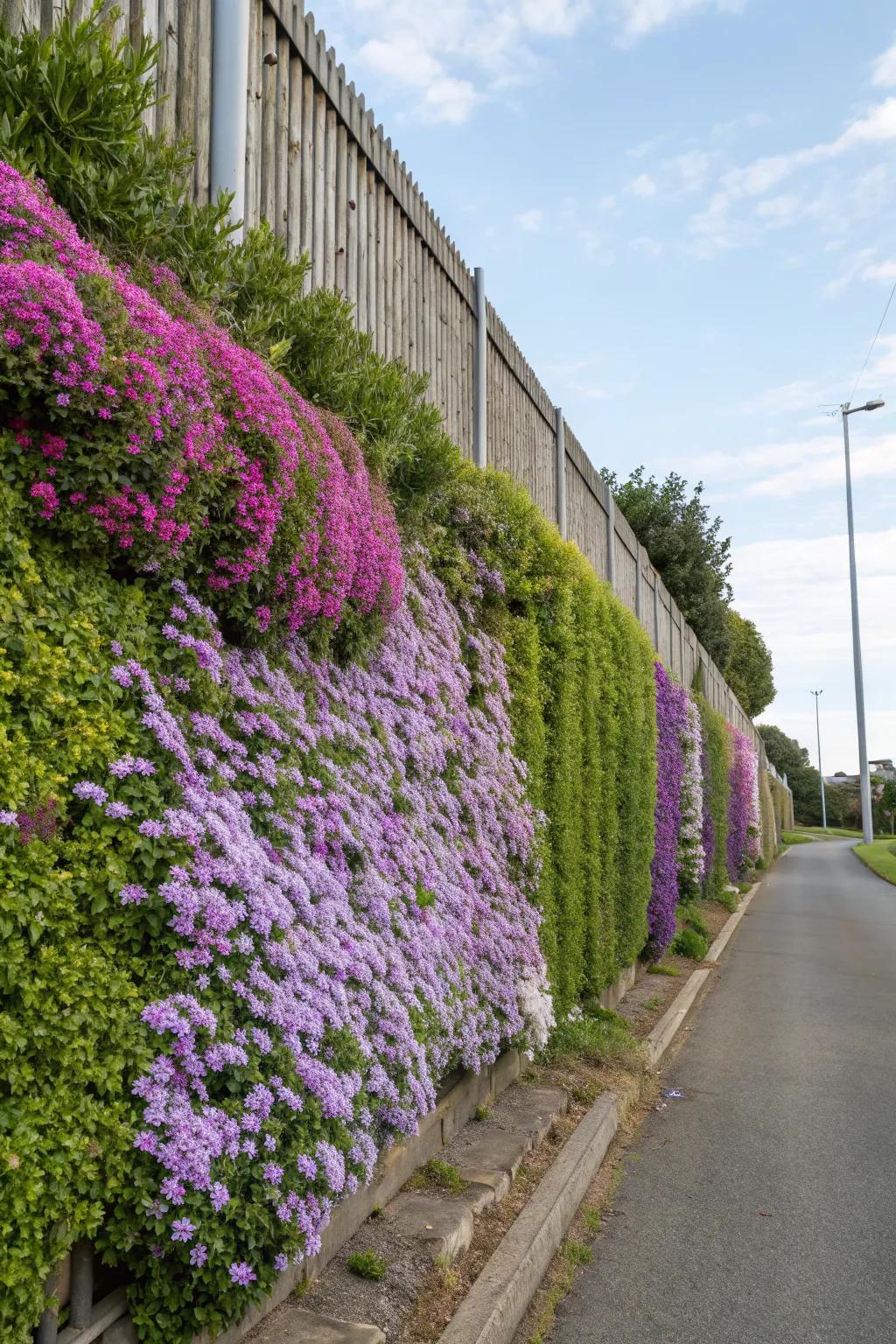 A living wall with colorful creeping phlox.