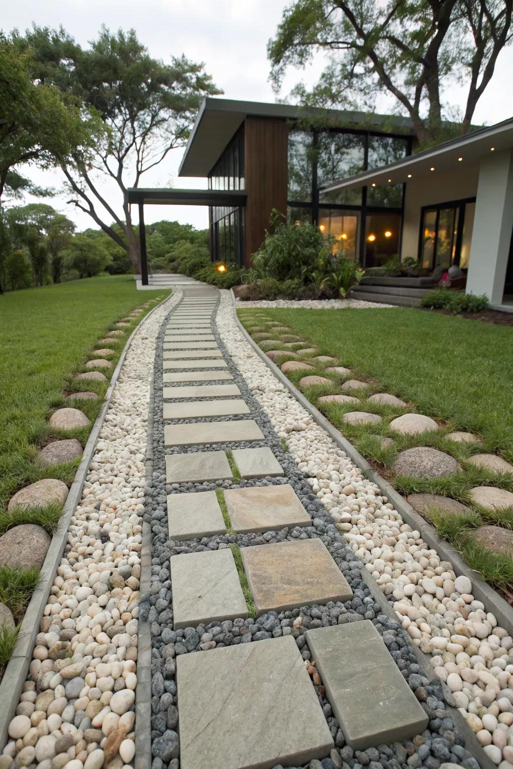 Mixed materials create a visually interesting path.