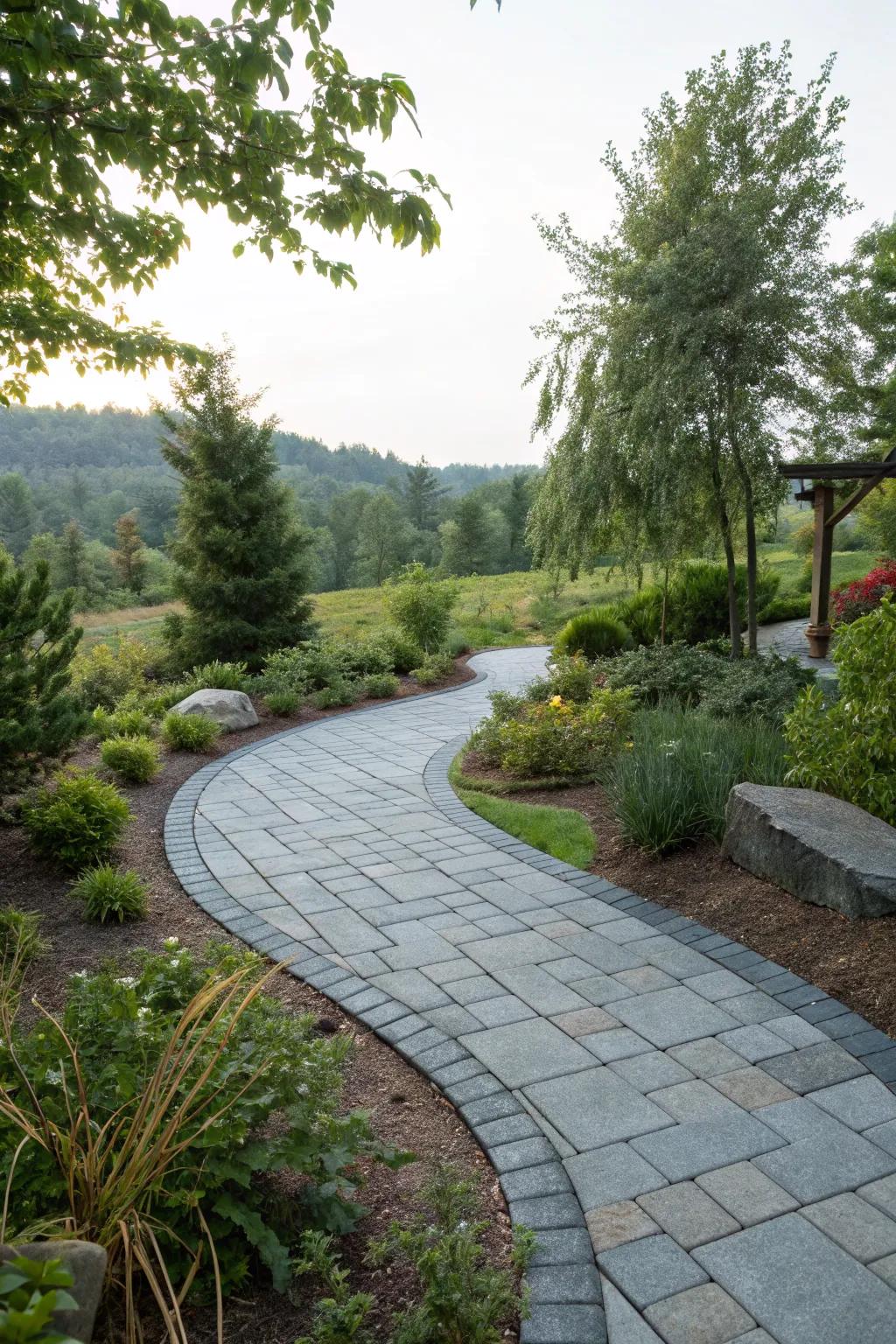 Bluestone pavers creating a calming and elegant garden path.