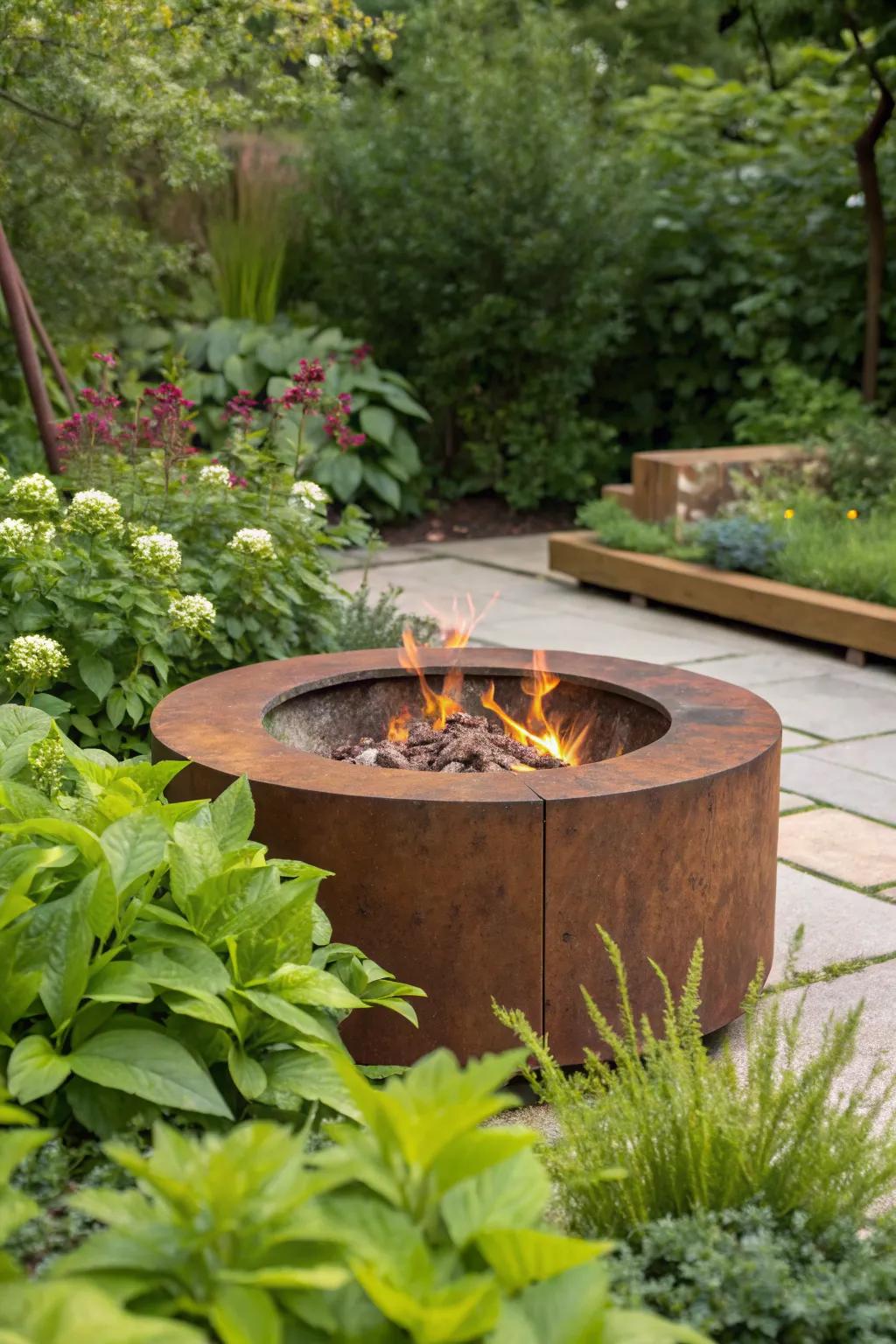 Corten steel fire pits develop a charming rustic patina.