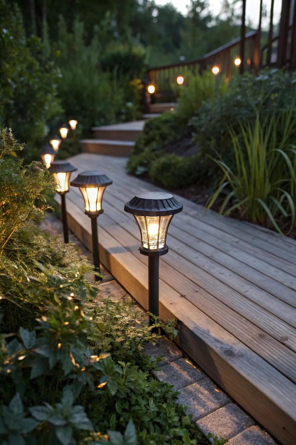 Illuminate your deck sustainably with solar lights.