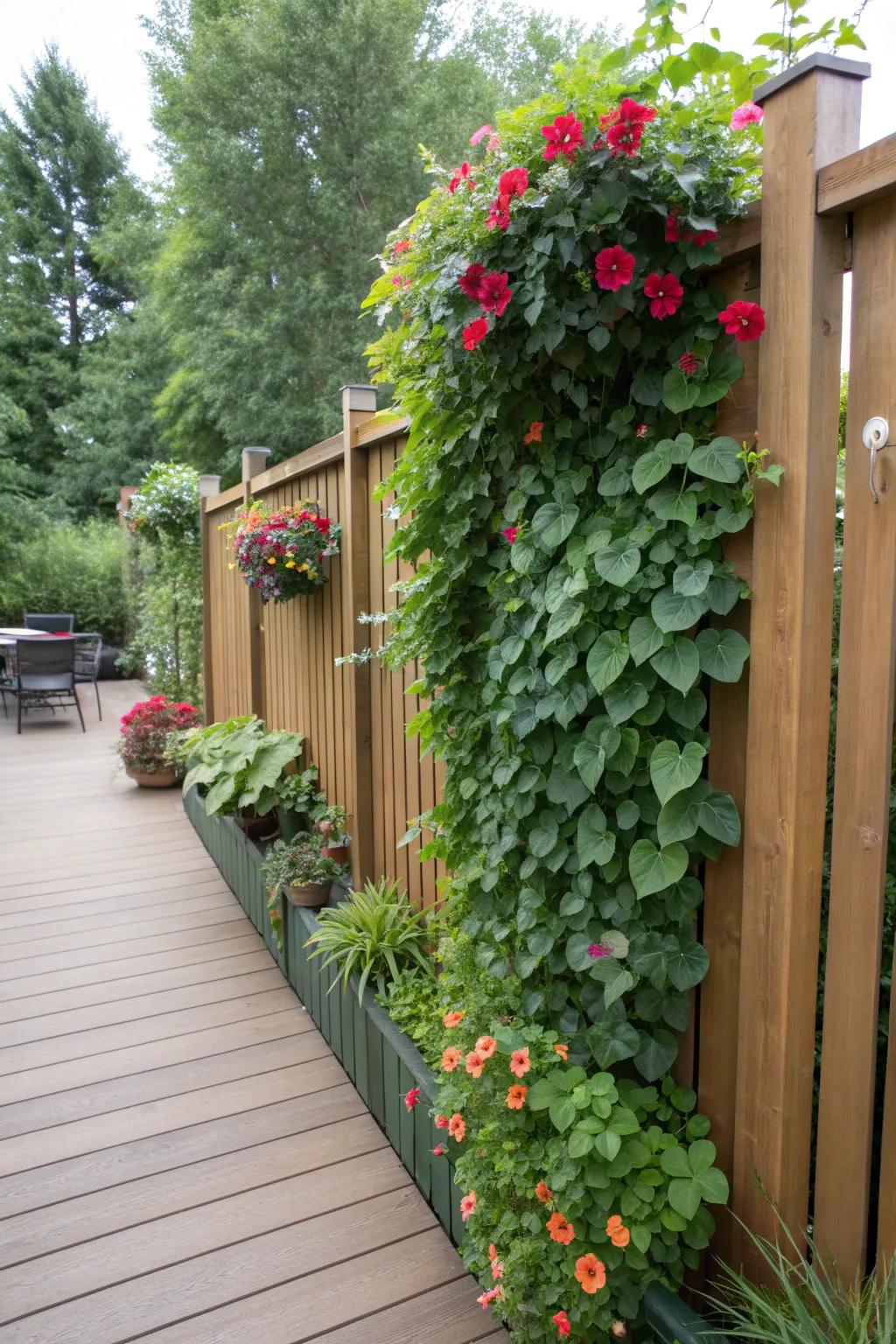 A vertical garden fence brings greenery and vibrancy to your deck.