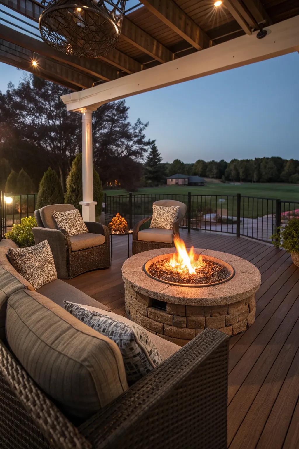A fire pit adds warmth and a focal point to your deck.