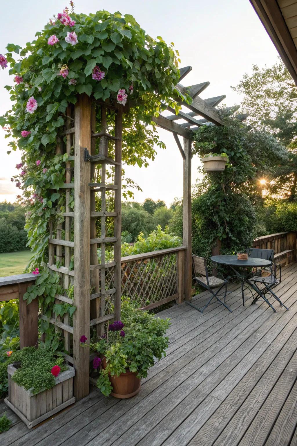 A trellis adds vertical interest and supports beautiful climbers.