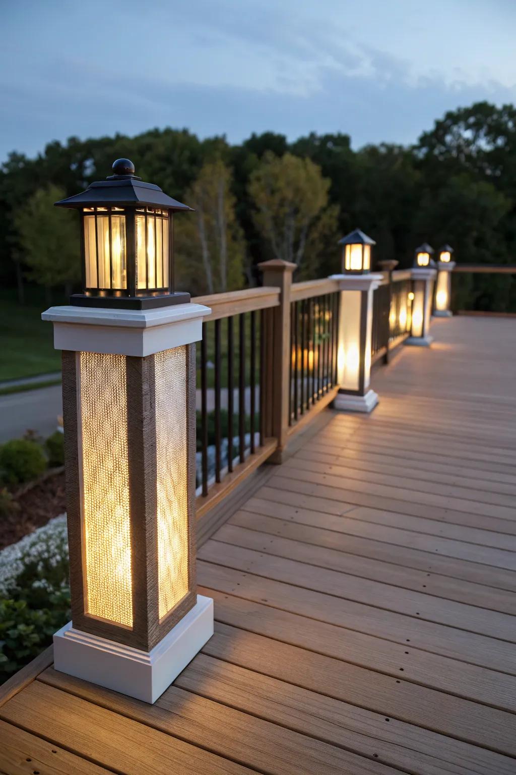 Elegant deck with creative post cap lighting.