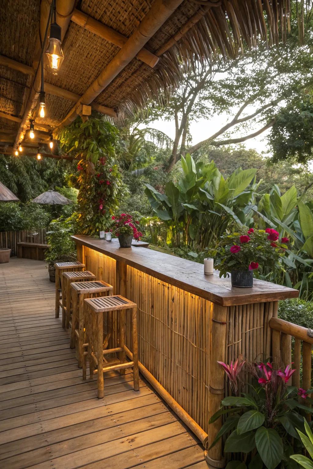 Bamboo rails combine sustainability with tropical aesthetics.