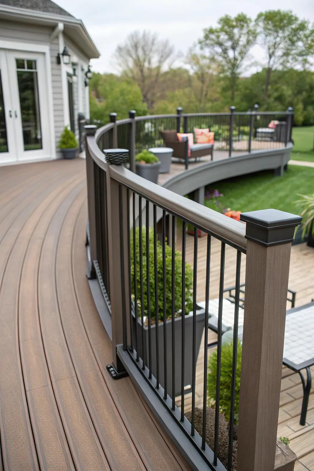 Curved top board for a dynamic, modern look.