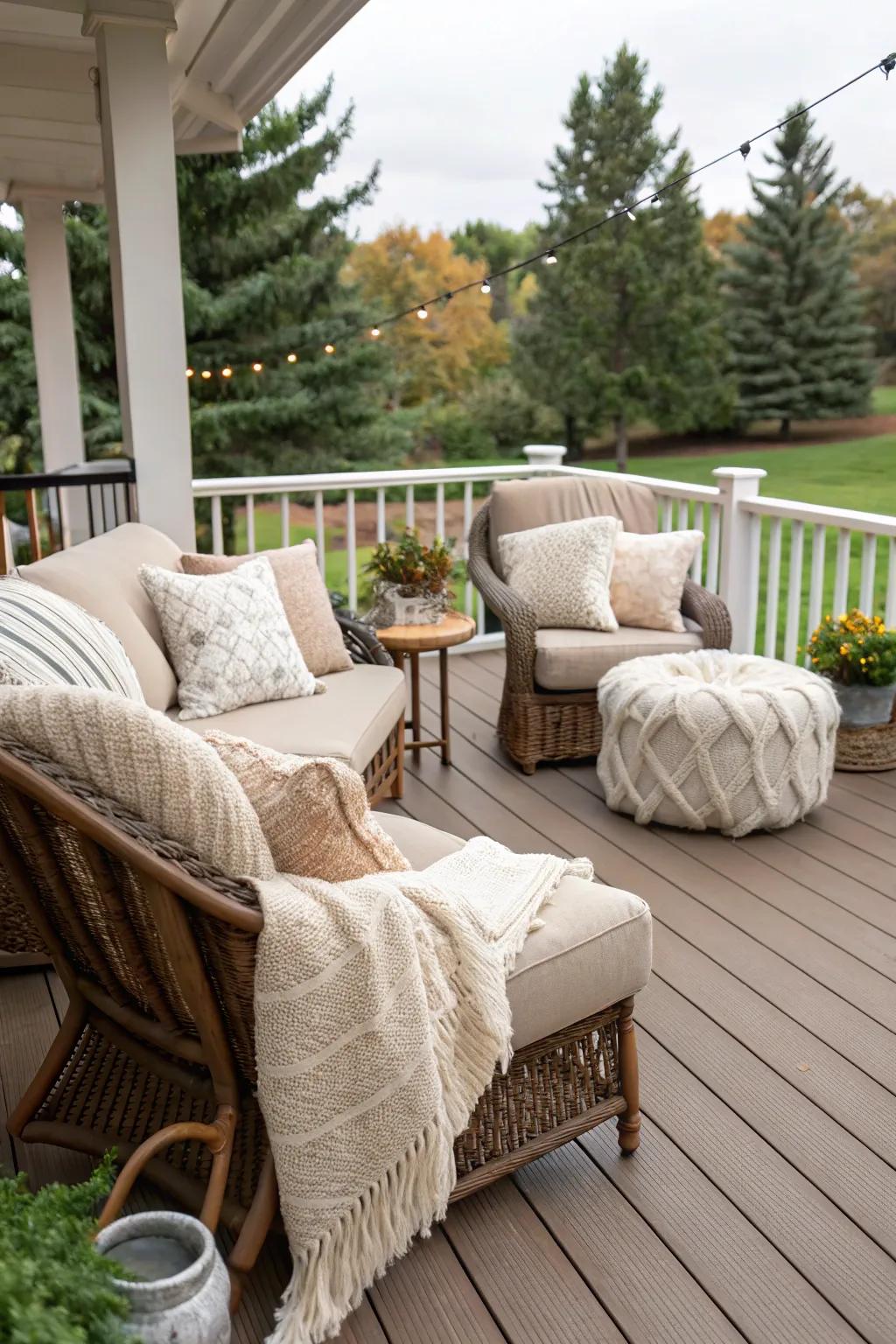 Taupe stain provides a calming and versatile backdrop.