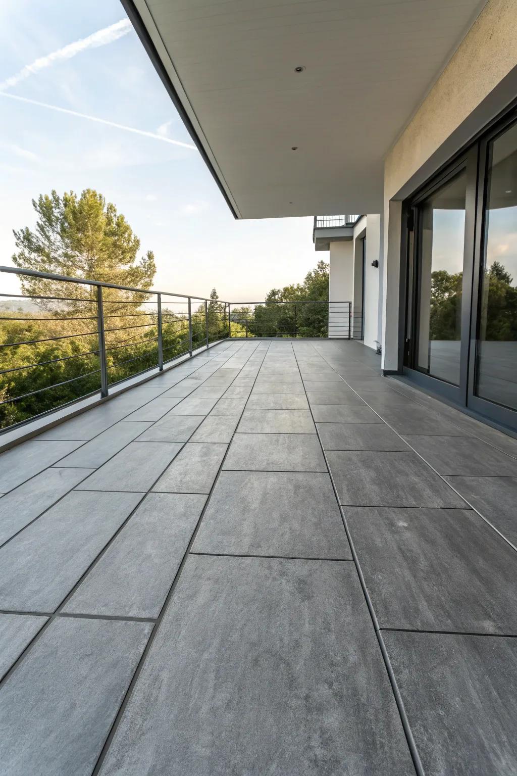Concrete-look tiles offer a sleek and modern vibe.
