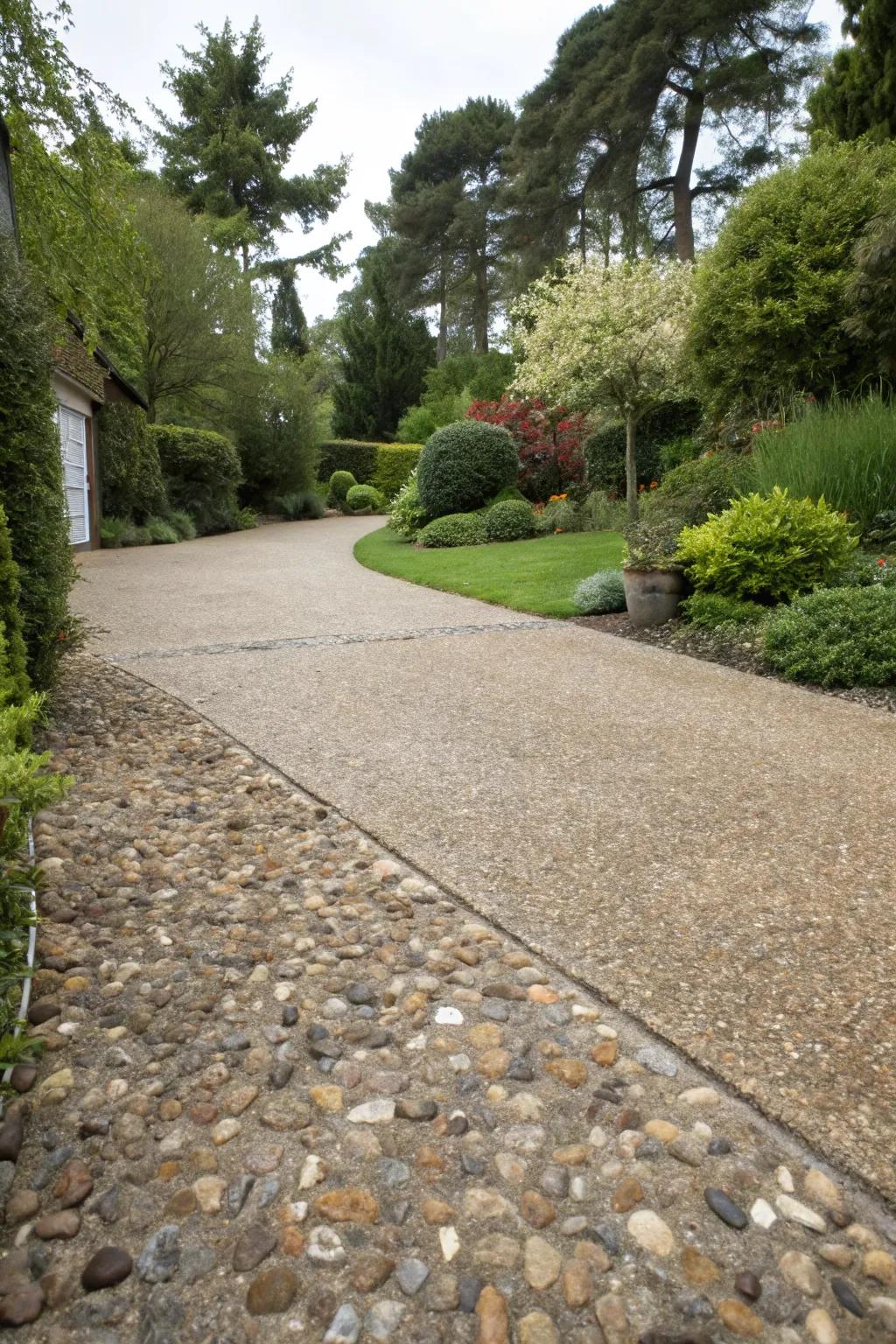 Exposed aggregate finishes provide texture and traction.