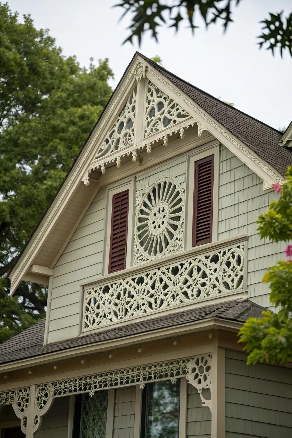 An artistic patterned gable vent becomes a focal point of this home’s exterior.