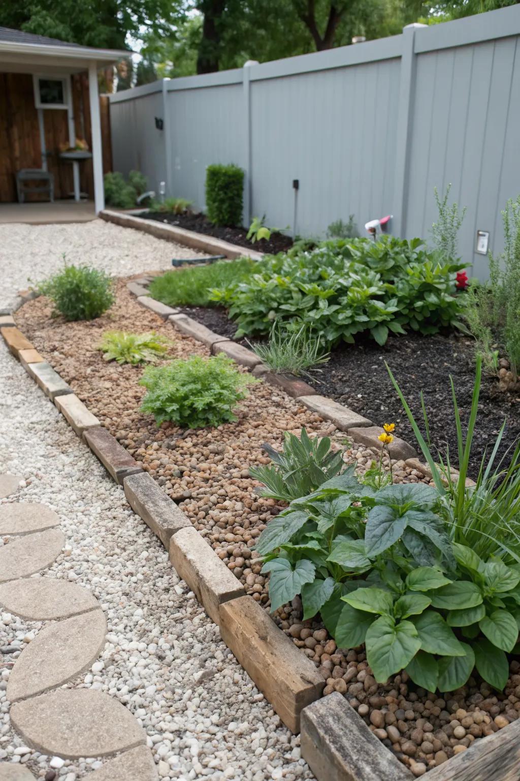 Gravel mulch effectively preserving moisture around plants.