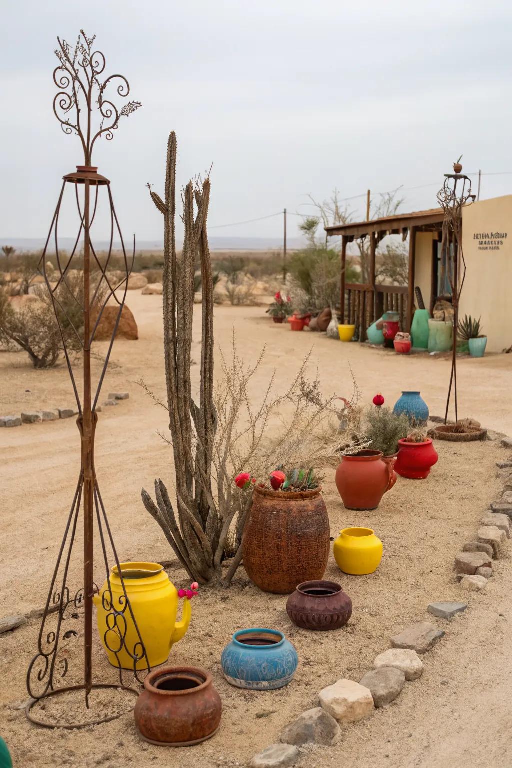 Artistic elements add personality and charm to this desert front yard.